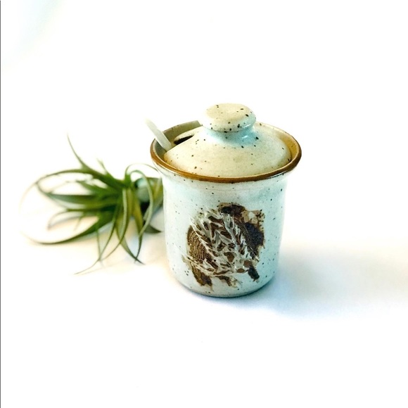 Handcrafted Other - Handcrafted pottery condiment jar with leaf motif
